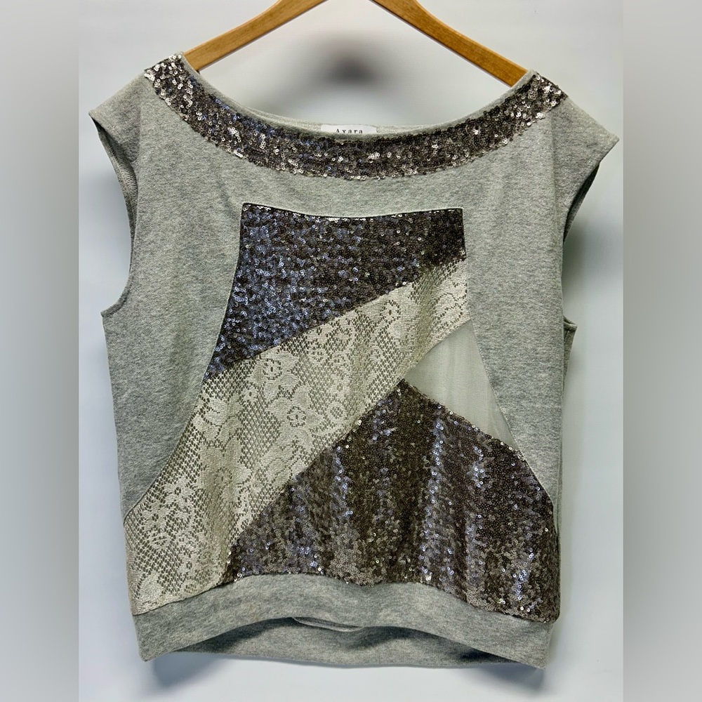 Axara Paris Sequin and Lace Sleeveless Sweatshirt Size M